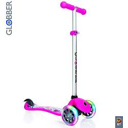 Самокат Y-SCOO Globber Primo Fantasy с 3 светящимися колесами Flowers Neon pink (Y-SCOO Globber, 6552rt) - миниатюра